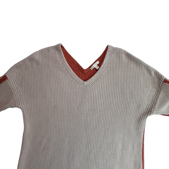 LISA TODD V-Neck Sweater Colorblock Taupe Rust Knit Pullover Size M - Picture 7 of 11